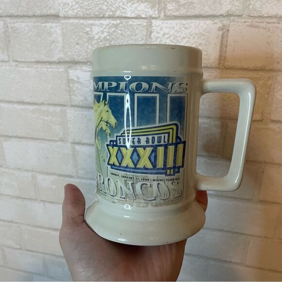 Vintage Tall Mug From Super Bowl XXXIII (33) Denver Broncos 1999 Ceramic - Picture 2 of 8
